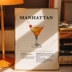 Manhattan Cocktail Print Cocktail Recipe Bar Cart Posters Print Classic Alcohol Drink Wall Art For Bar Or Kitchen