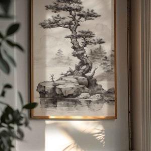 Vintage Japanese Art Gallery Wall Set of 3 Prints Mountain Wall Art, Bedroom Wall Art and Living Room Wall Art, Minimalist Wall Art Prints
