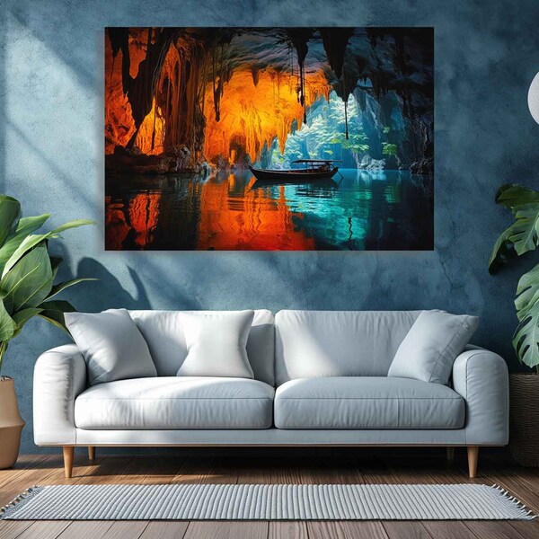 Cave River Puerto Princesa Boat Print Tropical Decor Wall Art Print Home Decor Bedroom Prints Living Room Art Wall Decor Framed Prints