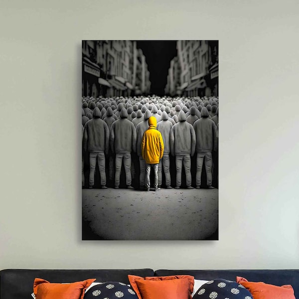 Stand Out From the Crowd Yellow Wall Decor Art Print, Yellow and Grey Wall Art, Home Decor, Bedroom Prints, Living Room Art Framed Prints