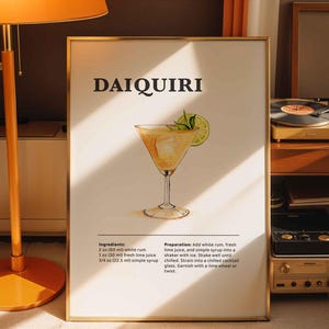 Daiquiri Cocktail Print, Cocktail Recipe Bar Cart Posters Print Classic Alcohol Drink Wall Art For Bar Or Kitchen