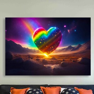 Canvaskunstdruk regenboog hart - Pride muurdecoratie voor slaapkamer, muurkunst en woonkamerkunst, abstracte muurkunstafdrukken ingelijste kunst