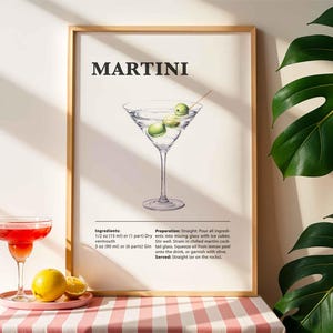 Koktajl Martini Wydrukuj Przepis na Koktajl Bar Cart Plakaty Wydrukuj Klasyczny Napój Alkoholowy Sztuka Ścienna Do Baru Lub Kuchni