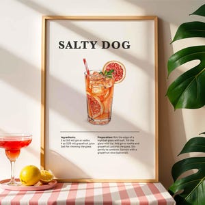 Salty Dog Cocktail Print, plakaty z przepisami na koktajle do baru, klasyczny napój alkoholowy, sztuka ścienna do baru lub kuchni