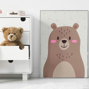 Nursery Wall Art Prints, Cute Bear Nursery Prints, Sage Green Nursery Decor, Nursery Wall Art, Teddy Bear, New Baby Gift Idea, Poster Prints
