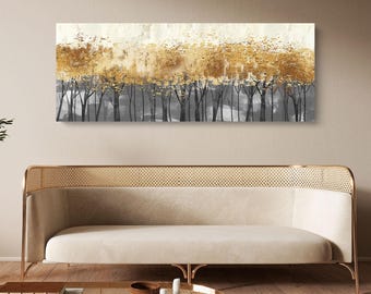 Golden Forest Abstract Canvas Print | Modern Landscape Wall Art