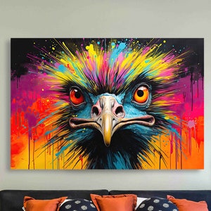 Colorful Ostrich Canvas Wall Art Prints Unique Wall Decor for Bedroom Wall Art and Living Room Art, Wall Hangings Animal Prints Framed Art