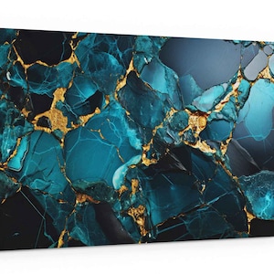 Luxury Teal and Gold Abstract Marble Canvas Wall Art Print – Modern Geode Texture Artwork for Home or Office Decor