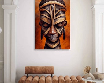 Tribal Portrait Canvas Print, African Home Decor, Framed Wall Art