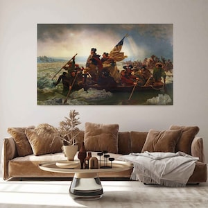 George Washington Crossing the Delaware Oil Painting Emanuel Gottlieb Leutze Wall Art Independence Day, Wall Hangings Canvas Art Wall Decor