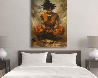 Meditating Goku Canvas Print, Dragon Ball Z Anime Wall Art
