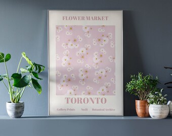 Pink Flower Market Print, Toronto Travel Poster, Floral Wall Art
