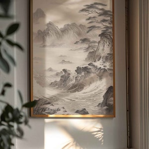 Vintage Japanese Art Gallery Wall Set of 3 Prints Mountain Wall Art, Bedroom Wall Art and Living Room Wall Art, Minimalist Wall Art Prints