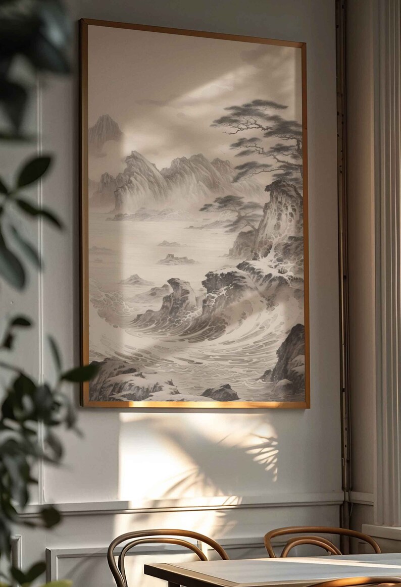 Vintage Japanese Art Gallery Wall Set of 3 Prints Mountain Wall Art, Bedroom Wall Art and Living Room Wall Art, Minimalist Wall Art Prints