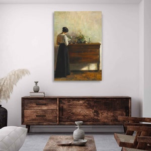 Vintage Portrait Canvas Wall Art Woman Reading Famous Painting by Danish Artist Carl Vilhelm Holsoe Bedroom Print Living Room Art Wall Decor