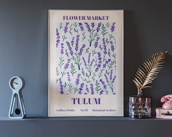 Lavender Flower Market Botanical Print, Purple Floral Wall Art