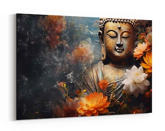 Serene Buddha Canvas Print – Zen Lotus Flower Meditation Art