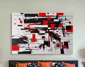 Abstract Red and Black Strokes Art, Modern Canvas Print