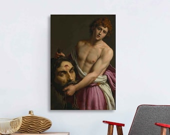 Historische Gemälde David mit dem Kopf von Goliath des italienischen Malers Alessdro Turchi Kunstdruck, Wanddekor-Wandkunst gerahmte Drucke