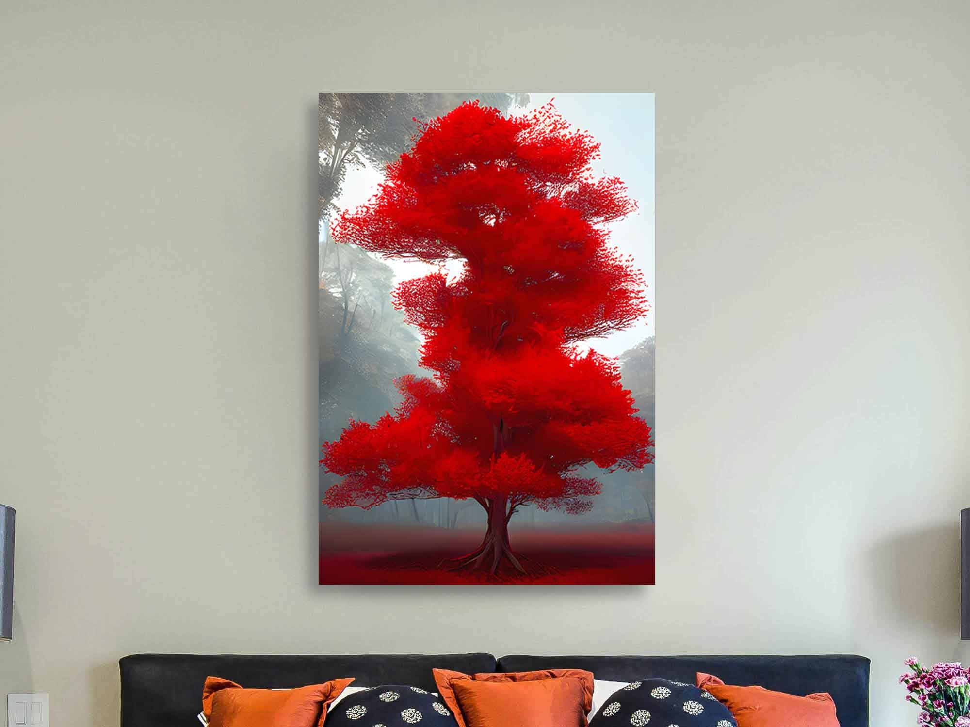 Red Tree Canvas Print, Landscape Wall Art, Framed Home Decor - Etsy