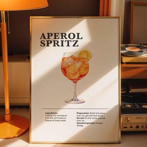 Aperol Spritz Cocktail Print | Stylish Bar Cart Decor | Trendy Party Drink Poster | Elegant & Retro Wall Art | Minimalist Chic Design