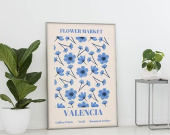 Blue Floral Botanical Prints, Home Decor, Bedroom Prints and Living Room Art, Wall Decor Poster Prints, Wall Art Prints, Valencia Print