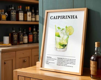 Caipirinha Cocktail Recipe Print | Retro Home Bar Art