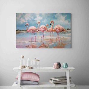 Impressão de flamingo rosa chique para decoração moderna de casa - Arte de parede em tela, impressões para sala de estar ou quarto