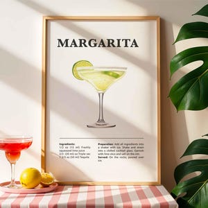 Margarita Cocktail Print Cocktail Recipe Bar Cart Posters Print Classic Alcohol Drink Wall Art For Bar Or Kitchen