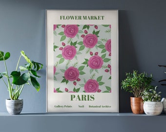 Paris Flower Market Poster, Botanical Rose Print