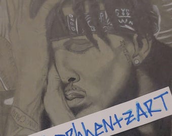 10x10 Giclée Print of Realistic Graphite Pencil Portrait | Hip-Hop Art | Hand-Drawn Black and White Illustration | Music Art Print