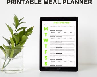 Printable Weekly Meal Planner,Food Planner,Printable Digital Meal Planner, Weekly Menu Plan With Breakfast,Lunch and Dinner, Digital Planner