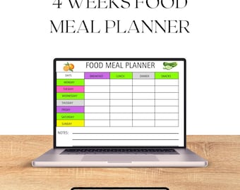 4 Weeks Food Meal Planner, Weekly Meal Planner With Printable Template Landscape, Food Planner, Printable Digital Meal Planner, Menu Plan