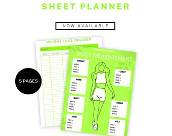 5 Pages Weight Loss Tracker Sheet Planner, Printable Planner, Weight Loss Planner, Body Measurement Charts, Workout Tracker, Fitness Planner