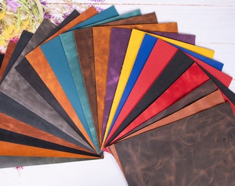 Vintage Leather Fabric Pieces & Scraps Supplies, Cowhide Leather Sheets for Crafting, Veg Tan Leather Remnants, DIY Crazy Horse Real Leather