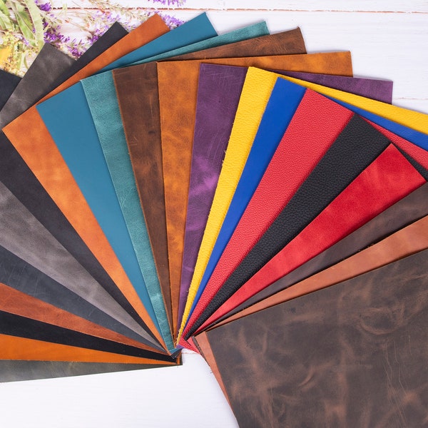 Vintage Leather Fabric Pieces & Scraps Supplies, Cowhide Leather Sheets for Crafting, Veg Tan Leather Remnants, DIY Crazy Horse Real Leather