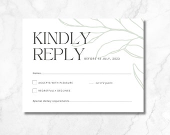 Modern Greenery Digital Wedding RSVP Card Canva Template