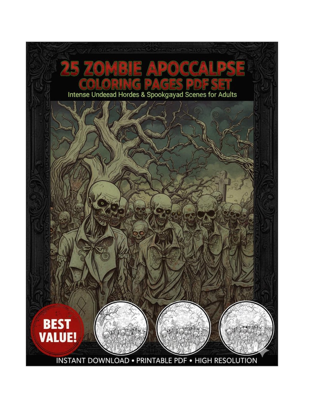 25 Zombie Apocalypse Coloring Pages – Horror Undead Horde PDF • Scary ...