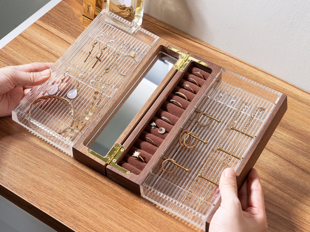 Walnut Jewelry Box Bookstyled, Handmade Vintage Jewelry Storage