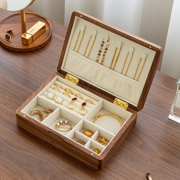 custom engraved wooden jewelry box vintage, earrings, bracelets, rings & necklaces organizer, personalized anniversary gift, jewelry storage