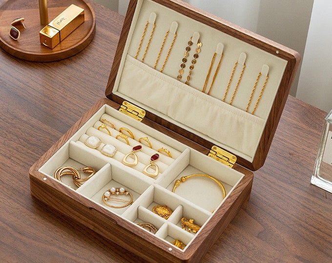 custom engraved wooden jewelry box vintage, earrings, bracelets, rings & necklaces organizer, personalized anniversary gift, jewelry storage
