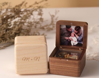 Personalized Music Box with Your Photo, Custom engraved anniversary gifts for wife, for her, vintage music boxes, Mother's Day Gift