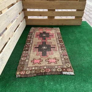 Oushak Small Rug, 2x3 Rug, Vintage Rug, Anatolian Rug, Natural Rug, Antique Rug,Turkish Rug,2x3 Mini Rug, Door Mat Rug, Bath Mat Rug
