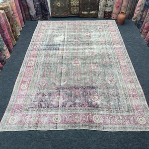 8x11 Floral Vintage Rug, Antique Turkish Rug, Large Oushak Rug, 8x11 Oversize Area Rug, Muted Area Rug, Faded Bedroom Rug, Anatolian Rug