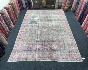 Türkischer Teppich (244 x 335 cm), Übergroßer Oushak-Teppich, Neutraler Teppich, Großer Vintage-Teppich, Esszimmerteppich, Schlafzimmerteppich (244 x 335 cm), Handgeknüpfter antiker Teppich