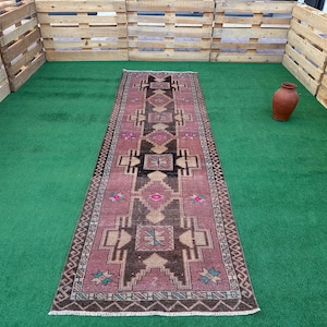 3x11 Turkish Runner, Long Oushak Runner, Handmade Wool Runner, Antique Kitchen Rug, Entryway Runner 3x11, Hallway Runner, Home Decor Rug