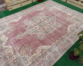 200x300 Neutral Teppich, Übergroßer Oushak Teppich, Handgefertigter Teppich, Vintage Teppich für Schlafzimmer, Esszimmer Teppich, Türkischer Teppich