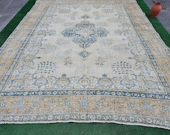 Alfombra antigua de 11x14, alfombra extragrande, alfombra oriental vintage, alfombra Oushak extragrande, alfombra turca desteñida, alfombra para comedor, alfombra natural de 11x14, alfombra