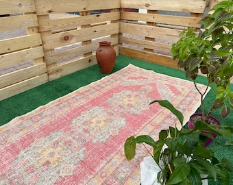 3x8 Turkish Kitchen Rug, Handmade Runner Rug, Vintage Hallway Rug, 3x8 Neutral Runner Rug, Faded Antique Runner,Wool Oushak Runner, 3x8 Rug