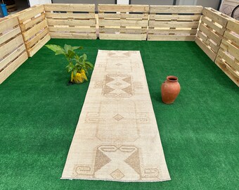 3x10 Antique Runner, Faded Turkish Runner, Vintage Long Runner, 3x10 Wool Runner, Soft Oushak Runner, Pale Handmade Runner, Hallway Rug, Rug